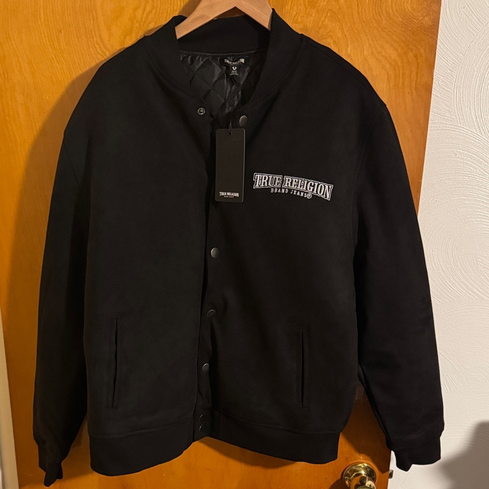 True Religion Varsity Jacket Mens Medium Black